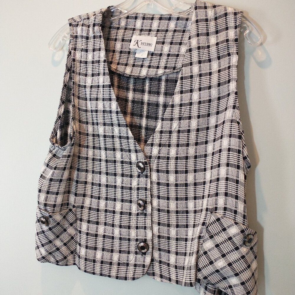 NWOT K Studio Plaid Vest Size 12